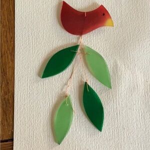 Cardinal Wind Chime Glass Hand Crafted Raw Cut Ready to Be Hung or REWorked